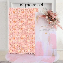 Peach Colored Flower Wall 3D Flower Wall Background Flower Wedding Rose Wall Background Flower Used For Bridal Shower Birthday Party Wedding Rose Photo Background Valentine's Day Halloween Christmas Decoration - 桃色 - 查看 5