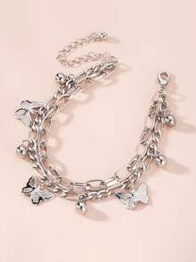 1pc Unisex Couple Bracelet, Vintage Fashionable Double-Layer Heart Design, Multi-Element Chain, Personalized Street Hip-Hop Luxury Titanium Steel Bracelet Accessories