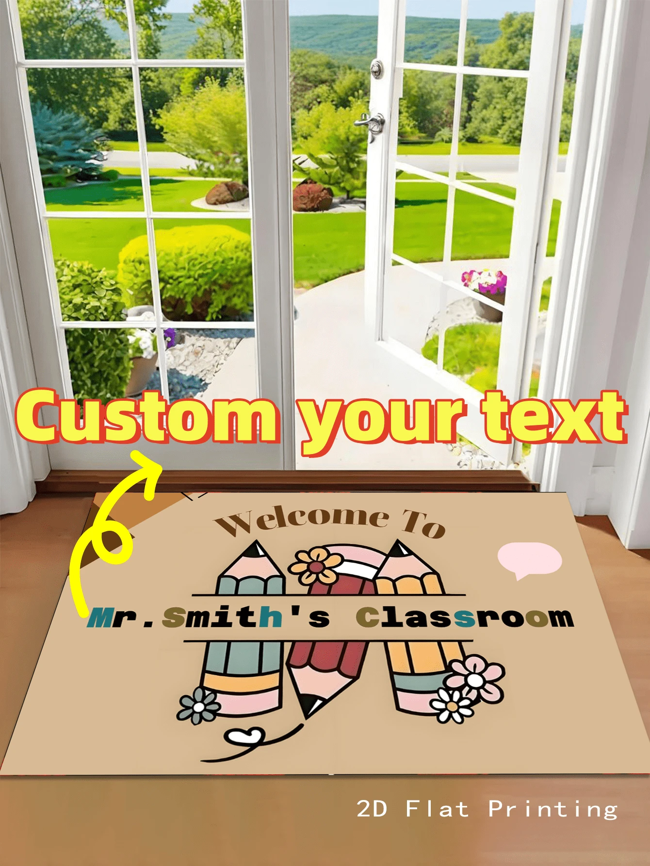 1pc Customizable Felt Doormat With Pencil Block Design, Fade-Resistant, Suitable For Bedroom, Study, Computer Room, Indoor/Outdoor, Summer Rug, Ideal Back-To-School Gift For Students And Teachers - Multicolor DD - View 1