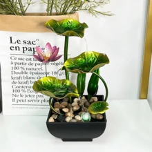 Tabletop Water Fountain With Light,3-Tier Lotus Leaf Fountain, Indoor Tabletop Mini Waterfall, Creative Waterfall Fountain, Bedroom Indoor Fountain,10.6" Green Flowing Water Landscape Decor For Bedroom, Office, Living Room - 綠色 - 查看 6