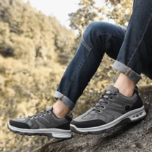 Zapatillas de tenis casuales para exteriores para hombre, a prueba de golpes y pinchazos, cómodas, amortiguadoras y resistentes al desgaste - Gris - Ver 4