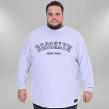 Brooklyn New York Men's Plus Size Long Sleeve T-Shirt 100% Cotton - 灰色 - 查看 1