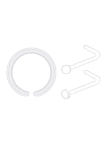 3 pièces Clous de nez en plastique décontractés de 20G, unisexe, décoration quotidienne, anneaux de nez en forme de L de 20G, anneaux de nez de perçage transparents bioélastiques, bijoux de perçage de nez en plastique flexible - Transparent - Voir 9