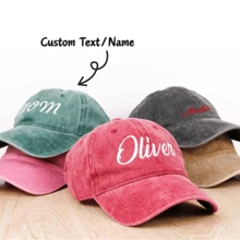 1pc Customized Letter Embroidered Baseball Cap, Unisex, Adjustable Vintage Casual Sun Protection Sports Hat, Multi-Color Washed, Suitable For Wedding, Travel, School, Office, Daily Wear, Father's Day, Mother's Day, Thanksgiving, Birthday Gift For Students, Teachers, Friends, College/High School Students