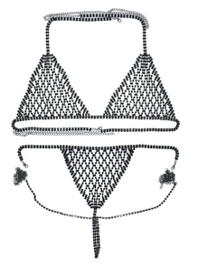 迷人水晶沙滩装身体链，性感夸张比基尼身体首饰，时尚女士配饰 - 金色 - 查看 11