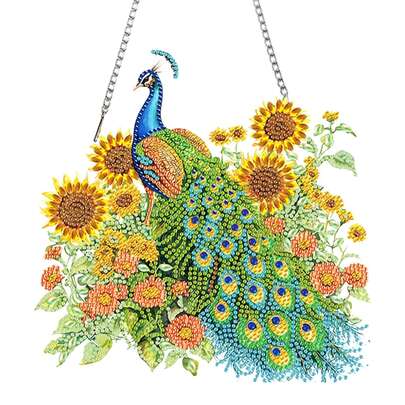 طقم ألم الماس بالطاووس - طقم قلادة فن الراين الأكريلية مع مثقاب فريد من نوعه، مناسب لديكور الحائط المنزلي، والأقراط والأدوات