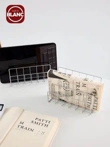 1pc Modern Minimalist Metal Book Shelf With 3 Storage Baskets, Nordic Style Rectangular Magazine & Newspaper Organizer Box For Home Office Decor,For Back To School - Multicolor - View 2