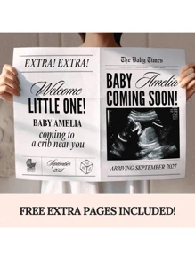 1pc Newspaper Pregnancy Announcement, Large Newspaper Announcement, Pregnancy Newspaper Announcement, Newspaper Gift Delivery 28x43CM, For School Supplies, Back To School, Multi-Functional, Ornamental, Reusable, Modern, Cute, Vintage, Cartoon, Kawaii, Custom, Personalized, Customized, Workers, Clients,Custom Business Cards With Logo Text - Pregnancy Announcement Newspaper 2 - View 4