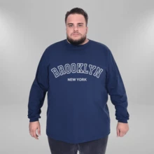 Brooklyn New York Men's Plus Size Long Sleeve T-Shirt 100% Cotton - 藏蓝色 - 查看 1