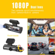 1080P雙攝像頭，車用行車記錄器，前后雙鏡頭，帶IR夜視，循環錄像，廣角汽車DVR攝像機，3.16英寸IPS屏幕，具有雙鏡頭車用儀錶板視頻攝像機 - 黑色 - 查看 6