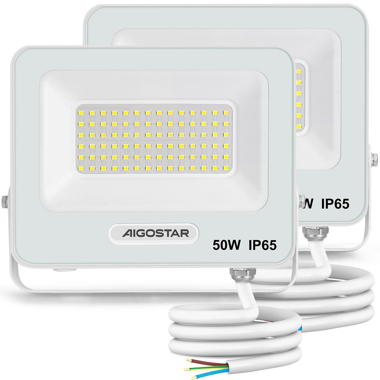 Aigostar Foco LED Exterior 50w, 4500LM Foco Proyector LED, IP65 Impermeable Luz de , Luz blanca 6500K Luces led exterior, Para Jardín, Patio, Garaje, Paquete de 2 - 50w-6500k - Ver 1