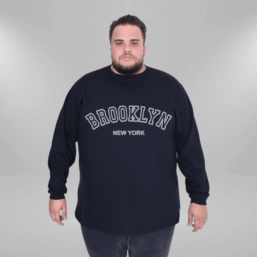 Brooklyn New York Men's Plus Size Long Sleeve T-Shirt 100% Cotton - màu đen - Xem 1