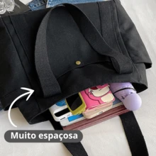 Women's Large Canvas Lined Shoulder Bag For College, Travel, And Work - 黑色 - 查看 3