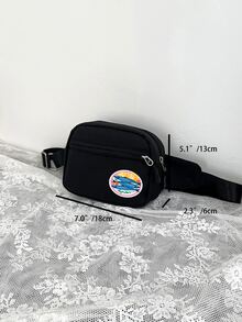 Women Nylon Solid Color Stylish & Versatile Sardine Print Minimalist Design Chest Bag/Coin Purse/Phone Bag - Black - View 2