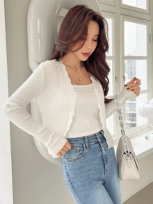 Women Lightweight Cardigans - Apricot - View 3