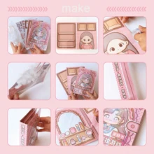 Juego de casa de muñecas de papel para armar DIY, diseño caricatura encantadora de una niña en su rutina diaria con pegatinas de vestimenta y manualidad con materiales pre-cortados. Perfecto para descompresión sensorial, actividades creativas y album de recortes. - casa de muñecas de papel rosa - Ver 12