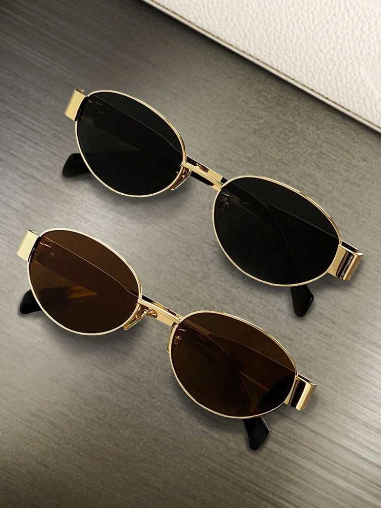 Gafas de moda con montura metálica ovalada/poligonal (media montura), adecuadas para uso diario y actividades al aire libre - Multicolor - Añade 1