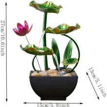 Tabletop Water Fountain With Light,3-Tier Lotus Leaf Fountain, Indoor Tabletop Mini Waterfall, Creative Waterfall Fountain, Bedroom Indoor Fountain,10.6" Green Flowing Water Landscape Decor For Bedroom, Office, Living Room - 綠色 - 查看 2