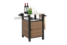Sairedel Single Door Bar Cart,Outdoor Kitchen Wicker Island Rolling Cart & Storage Cabinet, Wheels And Stainless Steel Extended Table Top, Side Handle For Patio Kitchen Or Bar Cart, Brown - 1 - View 8
