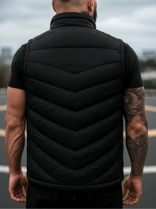 Chaleco Acolchado Negro para Hombre con Bolsillos, Cierre Frontal, Estilo Urbano Casual-Formal, Cardigan de ajuste - Negro - Ver 2