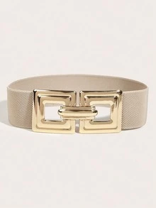 1 件米色弹性腰带，带大扣，优雅复古休闲搭配连衣裙、外套，适合日常、工作、约会、假日旅行秋季、秋季、万圣节 - 杏色 - 查看 2