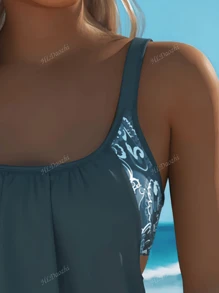 Women's Fashion Printed 2-Piece Tankini Set, Adjustable Strap Full Cup Swimsuit, Boho Style, Suitable For Beach & Pool, Elegant And Lovely, Summer Hawaii Beach Vacation