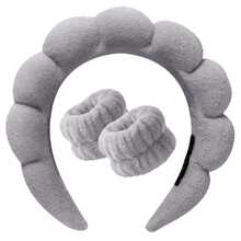 1 Set: 1pc Headband/2pcs Wristbands/3pcs Spa Headbands, Makeup Headbands, Facial Headbands, Skincare Headbands, Pink Velvet Fluffy Sponge Headbands, Bow, Pompom, Spa Headbands, Wristband Hair Accessories - Multicolor - View 8