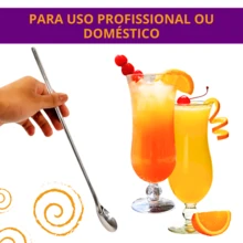 Kit 3 Colheres Bailarinas para Sucos Drinks e Copos Longos Perfeita para Mexer Toda em Aço Inoxidável 30,2cm Barman Colher Cabo Grande - Prata - Visão 4