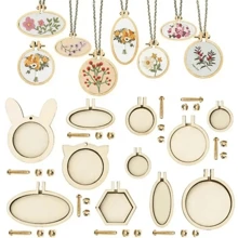 10pcs Wooden Mini Embroidery Hoops Set, Round Cross Stitch Frames, Suitable For DIY Crafts, Pendant Making, Art Decor Accessories, Jewelry Making Tools