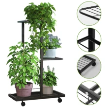 Lislark 3/7 Layers Versatile Indoor/Outdoor Metal Flower Stand With Sliding Wheels - Multi-Tiered Plant Display Rack For Living Room & Balcony - Black - View 5