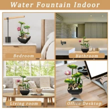 Tabletop Water Fountain With Light,3-Tier Lotus Leaf Fountain, Indoor Tabletop Mini Waterfall, Creative Waterfall Fountain, Bedroom Indoor Fountain,10.6" Green Flowing Water Landscape Decor For Bedroom, Office, Living Room - 綠色 - 查看 8