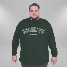 Brooklyn New York Men's Plus Size Long Sleeve T-Shirt 100% Cotton - 軍綠色 - 查看 1