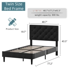 Twin/ Full/ Queen/ King Bed Frame, Upholstered Platform Bed Frame With Headboard, Solid Wood Slats, No Box Spring Needed, Noise-Free, Easy Assembly, White/ Grey/ Dark Grey/ Pink/ Blue - 深灰色 - 查看 6