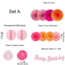 粉色和橙色秋季生日派对装饰，女士专属蜜桃色快乐横幅，酷炫纸彩带灯笼蜂窝装饰，纸花绒球扇，波西米亚风花环房间装饰，周年纪念装饰，70岁生日装饰，18岁生日装饰，万圣节感恩节圣诞节装饰 - 熱粉橘子生日快樂套 - 查看 12