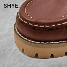 Men's Leather Boat Shoes With Lace Closure Plain Casual Lace Up - 棕色 - 查看 3