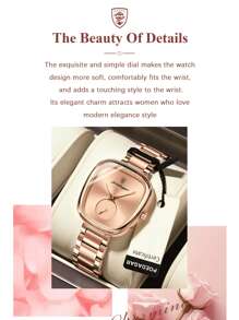 1pc Elegant Rose Gold Stainless Steel Strap Oval Dial Women's Quartz Watch, Luxury Waterproof Watches For Woman, Fashion Ladies Wristwatch Suitable For Daily Occasions, Women's Gifts