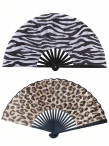 Quạt xếp họa tiết da báo thanh lịch, khung đen - Phong cách công chúa thời trang, nhẹ và dễ mang theo, phù hợp cho phụ nữ, quạt cầm tay | Quạt chủ đề công chúa | Quạt nhẹ (Không bao gồm vỏ quạt) - Nhiều màu - Xem 4