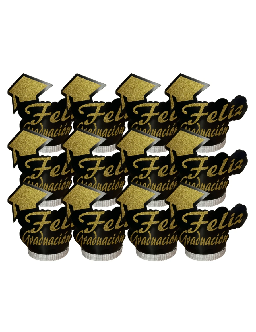 12 Diadema Graduación Accesorio Cabello Escuela Letras Estampado Integral Fiesta - Negro - Ver 1