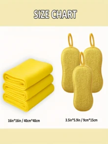 Conjunto de 6 Peças de Pano de Limpeza e Esponja - 3 Toalhas Absorventes + 3 Esponjas de Limpeza Dupla Face - Reutilizável para Cozinha, Carro, Banheiro, Louças - Almofada de Limpeza Sem Arranhões