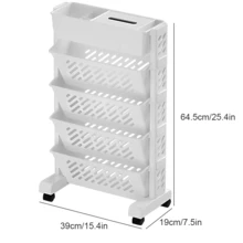 Lislark 1pc Mobile Bookshelf With Wheel, Book Trolley, Paper Organizer, Rolling Storage Cart, Large Capacity Book Rack Magazine Cart Movable Storage Bookcase With 5/6 Layers For Home, Classroom, School, Office, Dorm, White, Utility Racks - White - View 4