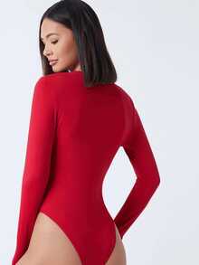 Body sexy Mujer Manga larga escote pronunciado Panti Blusa Leotardo en Tela Brush Suave con Doble Forro Ajustado Cómodo Ideal Otoño Invierno Casual y Elegante Negro Blanco Rojo - Rojo - Ver 4