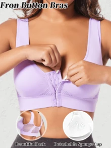 Reggiseno sportivo senza cuciture con bottoni frontali per donne, intimo traspirante in rete per attività fisica e running
