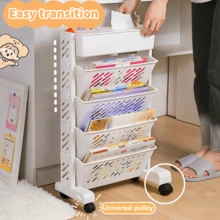 Lislark 1pc Mobile Bookshelf With Wheel, Book Trolley, Paper Organizer, Rolling Storage Cart, Large Capacity Book Rack Magazine Cart Movable Storage Bookcase With 5/6 Layers For Home, Classroom, School, Office, Dorm, White, Utility Racks - White - View 8