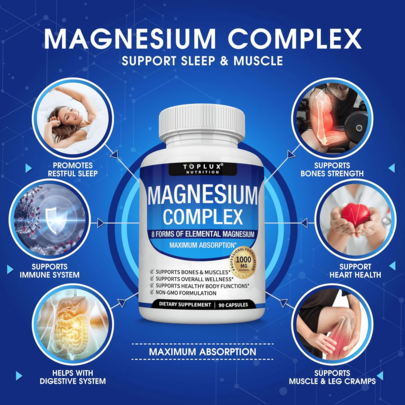 URO Suplemento Complejo De Magnesio 8 Elemental 1000mg - Glicinato, Citrato, Malato, Taurato De Magnesio, Quelatado Para Fácil Absorción Para Huesos, Músculos, Recuperación, Energía, 90 Cápsulas