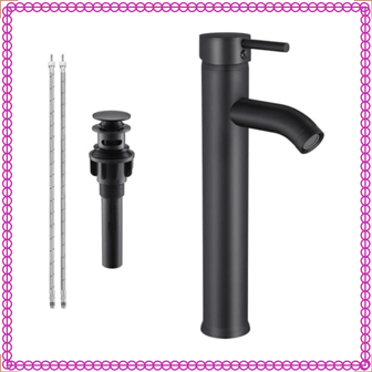 Matte Black Bathroom Faucet Single Handle Bathroom Sink Faucet With Pop-Up Drain Vessel Sink Faucet Tall Modern For Bathroom Washbasin Faucet Countertop Installation