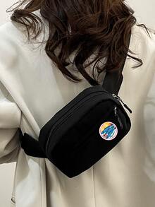 Women Nylon Solid Color Stylish & Versatile Sardine Print Minimalist Design Chest Bag/Coin Purse/Phone Bag - Black - View 5