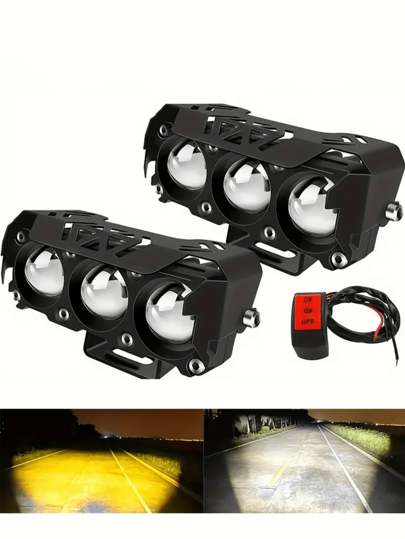 Automotive Work Light Motorcycle LED Dual-Color Mini Lens Headlight Driving Light Fog Light Motorcycle Front Headlight SUV UTV Spotlight, Car Lights, Auto Parts, Automotive Accessories
