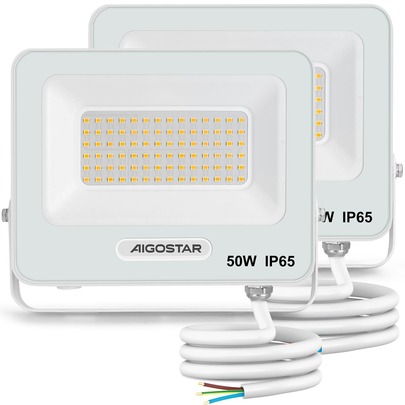 Aigostar Foco LED Exterior 50w, 4500LM Foco Proyector LED, IP65 Impermeable Luz de , Natural 4000K Luces led exterior, Para Jardín, Patio, Garaje, Paquete de 2