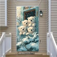 1pc 2D Flat Christmas Banner Facing The Door, Featuring A Polar Bear Pattern Outside The Window, Is Suitable For Christmas Parties, Photo And Photography Props Background Cloth, Indoor And Outdoor, Home Decoration, Cinema, Courtyard Decoration, Holiday Parties, Anniversaries, And Party Decoration