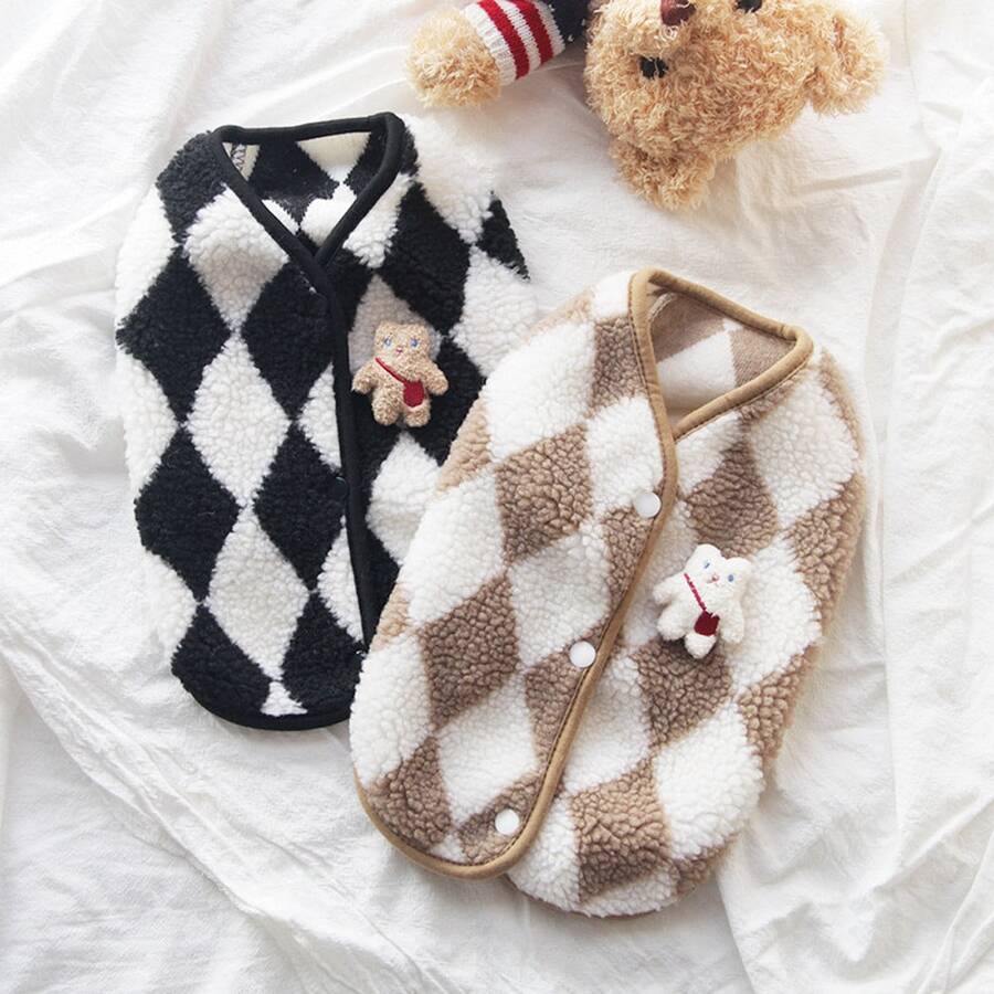 1pc Pet Plaid Fleece Jacket, Warm Sherpa Coat For Dogs & Cats - Multicolor - View 1